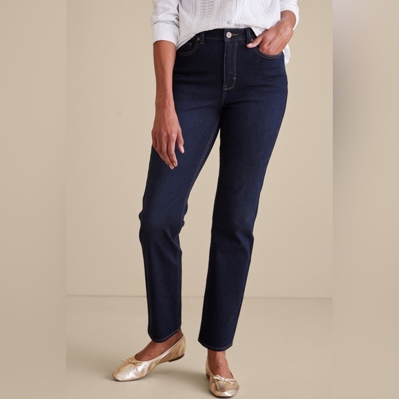 Soft Surroundings Ultimate Denim Straight Leg Stretch Jeans Dark Wash Size 10 - Picture 2 of 10